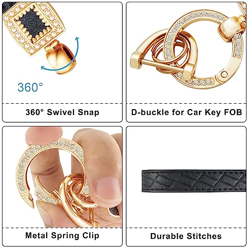 Image of OHKYOOT Leather Wristlet Keychain,Wrist Keychain Car Key Chain with 5 Key Ring and Anti-Lost D Ring