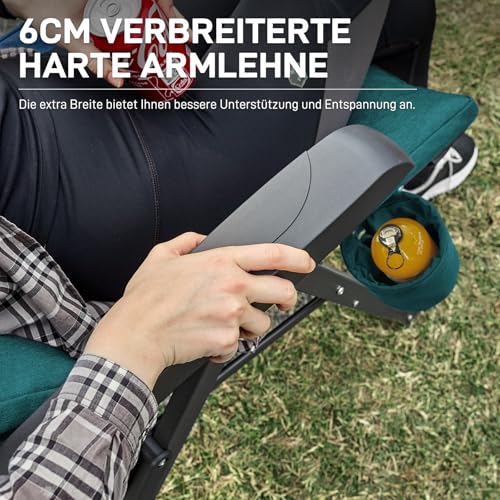 EVER ADVANCED Campingstuhl Faltbar Rückenverstellbar in 4 Positionen bis 150 KG Klappstuhl 6cm Dicke Gepolstert mit Seitentasche Getränkhalter Gartenstuhl Hohe Lehne Angelstuhl für Camp Garten Balkon
