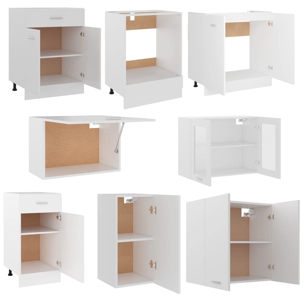ACAGALA Blocco cucina 240 cm posizionabile variabilmente, 8 pz. Cucina componibile da incasso, Bianco Pannello truciolare, Cucina Completa, Set di Mobili, Mobile Base, Mobile da Cucina, Pensile, senza