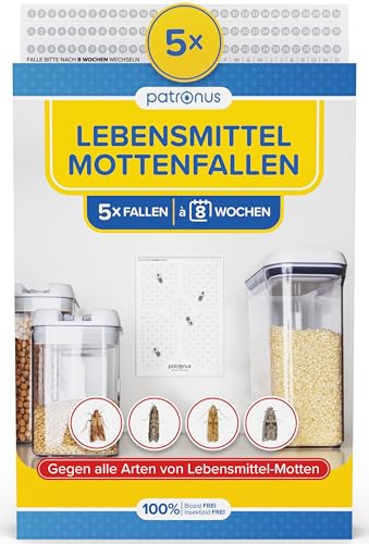 Lebensmittelmotten-Falle [5 Stück] - Mottenfalle gegen Lebensmittel-Motten mit maximaler Lockwirkung - Pheromonfalle mit Hochleistungs-Leim zur Befallsermittlung