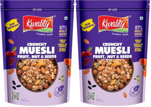 Image of Kwality Muesli Fruit and Nut 500gram | 76% Multi Grains | No Maida | Natural Source of Vitamin & Iron | High in Protein & Fiber | Low Fat & Cholesterol | Healthy Food & Breakfast Cereal (Pack of 2)