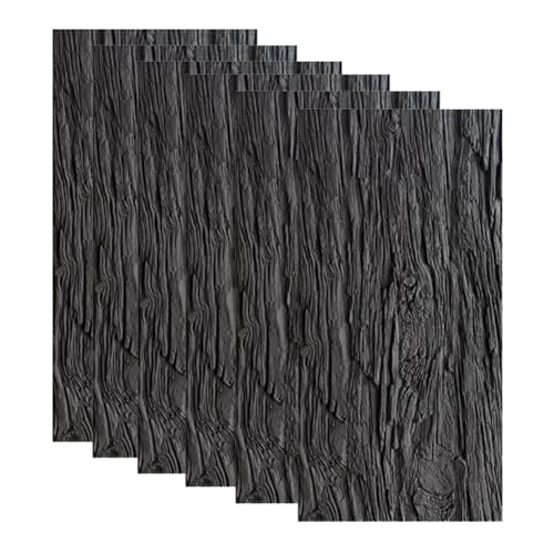 Paneles de pared de madera 3D Paneles de imitación de madera tipo machihembrado Proyectos de bricolaje para la decoración de interiores y exteriores(Black,6PCS)