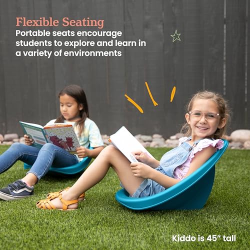 Image of ECR4Kids Plastic Leaf Scoop Floor Rocker Seat, Classroom Furniture, Turquoise, 6-Piece