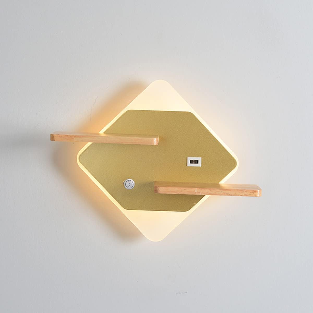 Modern LED with Wooden Shelve | Indoor Wall Mount Reading Light with Switch & USB Charging Port | Decor Lighting Wall Lights for Bedroom Hotel 3000K Warm White