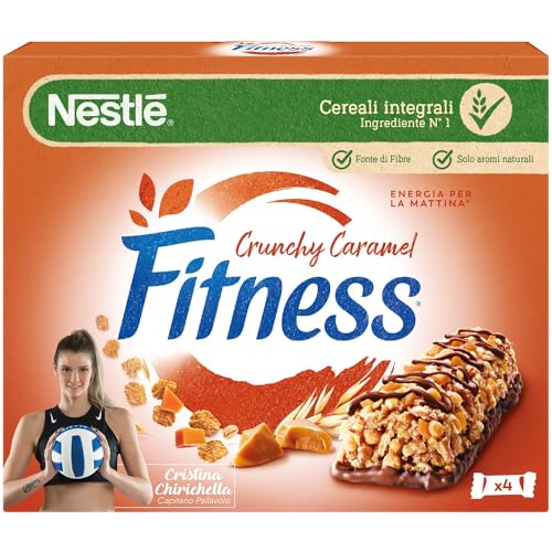 Fitness Crunchy Caramel, Barretta Di Cereali Integrali, Con Cioccolato E Caramello, 4 Pezzi