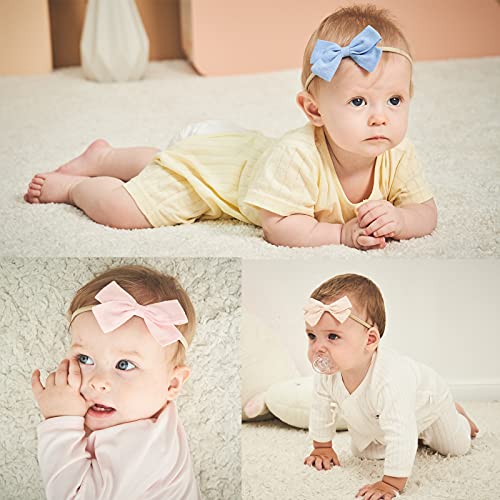 Jollybows 20Pcs Baby Girls Nylon Hair Bows Headbands Linen Hair Bands Elastic Hair Accessories For Kids Infants Newborn #TOP6