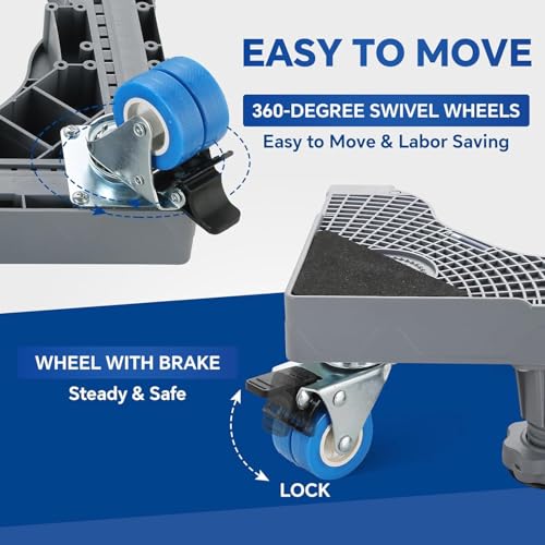 Image of Boniry Fridge Stand | Washing Machine Stand Base Trolley Roller Stand 4x2 Locking Swivel Wheels | Furniture Mover Mobile Base for Washing Machine,Dryer and Refrigerator (Single Pipe)