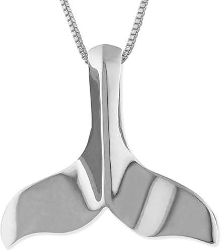 Miniatura 1 de Collar con colgante de cola de ballena lisa de plata de ley con cadena