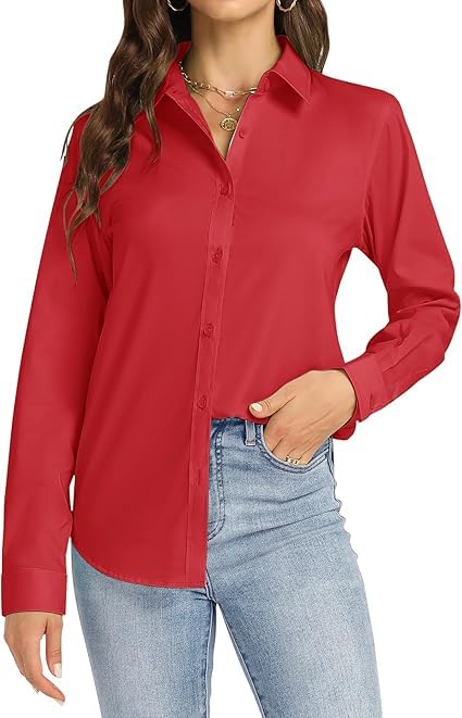 Image of Women's Solid Full Sleeve Rayon Shirt - Regular Fit, Lightweight, Office & Casual Wear Blouse