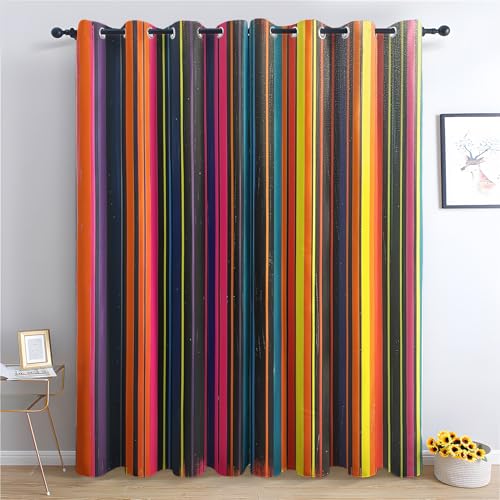 Rideau Mexicain - Rideau Occultant Thermiques Mexicaine Rayures Coloré Multicolore, Lot de 2 Rideaux à Oeillets pour Decoration Chambre Salon, Draperies...