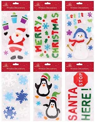 Set of 6 x Christmas Xmas Rectangle Window Gel Jelly Stickers Decals Decorations