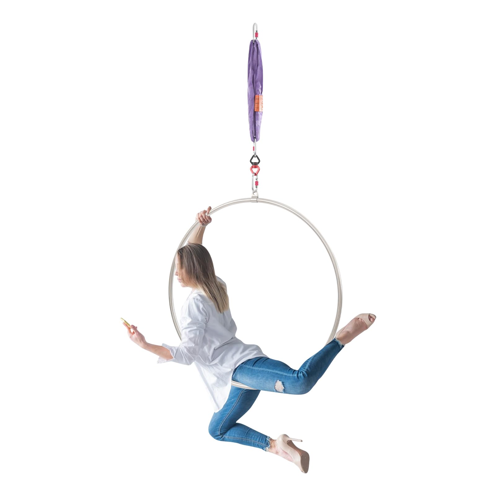 Aerial Hoop Set Single Point Hanging Yoga-Ring Edelstahl Lyra Hoop Luftring, Dance Zirkusring mit Tragegurten und Karabinerhaken für Yoga, Akrobatik und Fitness, Durchmesser 95 cm