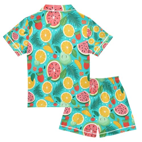 senya Fruit Slices Satin Summer Pajama Sets Silk Short Sleeve Button Down Sleepwear2