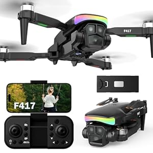 F417 Drohne mit Kamera 1080P für Erwachsener,90° Einstellbar,RGB LED-Leiste,WiFi FPV Übertragung,Dual-Kamera Drones für Anfänger,Bürstenlos,RC Quadrocopter Ideal für Anfänger&Outdoor-Spaß,Handtasche