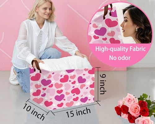 Image of Valentines Day Basket Large Foldable Heart Shaped Storage Box for Gifts Kids Empty Storage Bins Rectangular Toy Organizer Decor (Purple Pink White Love)