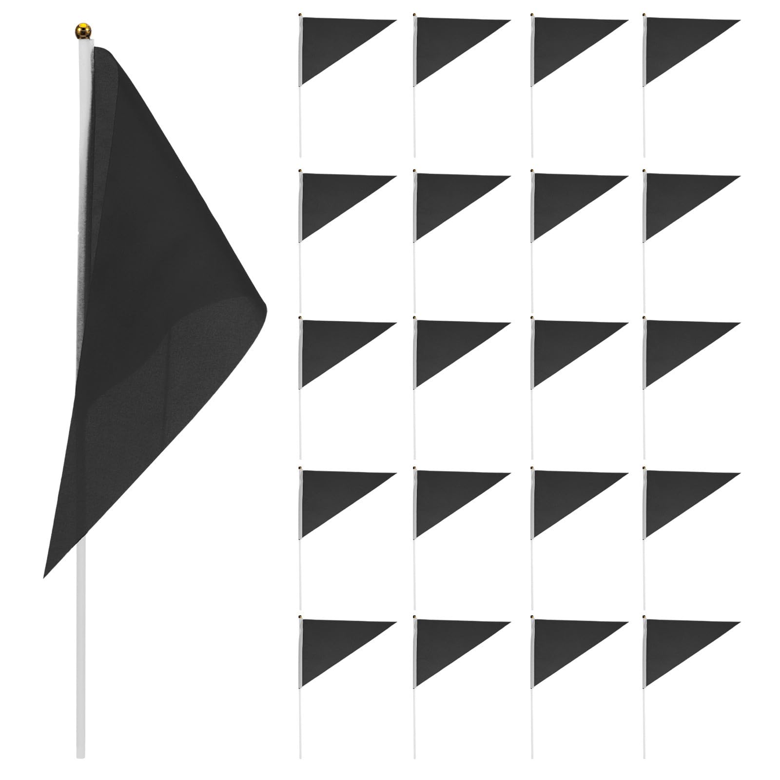 Banderas triangulares negras de poliéster ULTECHNOVO para eventos con palos de madera manuales