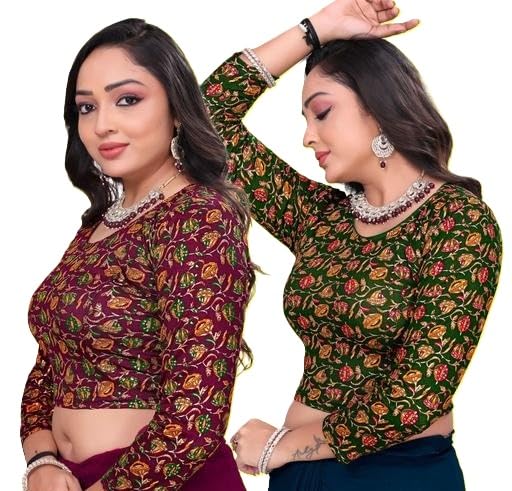 Kalamkari Print Readymade Blouse Combo for Women Stylish Comfortable Half Sleeve Stretchable-picture-45
