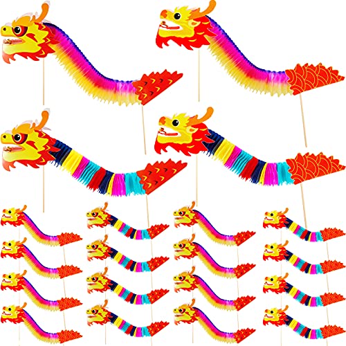 16 Pieces 4 Styles 2025 Chinese New Year Paper Dragon Decoration 3D Handheld Chinese Paper Dragon Hanging Garland Crafts Kit for DIY Home Spring Festival Decorations Party Favors