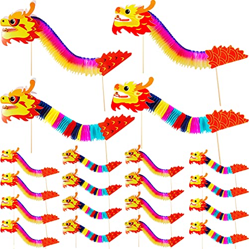 16 Piece 4 Styles Chinese Dragon Paper Dragon Decoration 3D Chinese New Year Decor Hanging Handheld Paper Chinese Dragon Hanging Garland Crafts Chinese Decorations with Stickers for DIY Home Decor