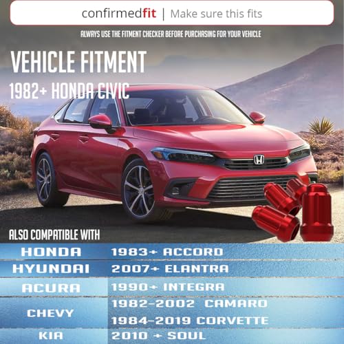 Image of Wheel Accessories Parts 20 Pcs M12x1.5 12x1.5 Thread Car Spline 1.38 inch 35mm Long Lug Nuts Red Spline Hex Fits Many Chevy Honda KIA Hyundai Passenger Vehicles