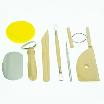 Ahşap Saplı Seramik ve Doğal Kil Hamuru Oyma Şekil Verme Alet Seti Yeni Başlayanlar İçin Ceramic Şekillendirme El Aleti Seti (Kırmız Kil/Terra Cotta Clay) Pottery Tool kit