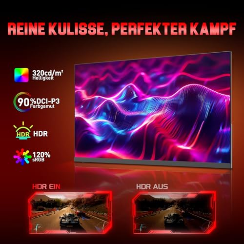 Minifire 24.5 Zoll FHD Gaming Monitor - 200Hz 1ms mit Fast IPS Panel | 1080P PC Monitor Gaming mit AMD Free Sync,120% sRGB,Deutsche Rheinzertifizierung Eye Care | HDMI 2.0 * 2 & DP 1.4 * 1 (MFG25X1) – Bild 5