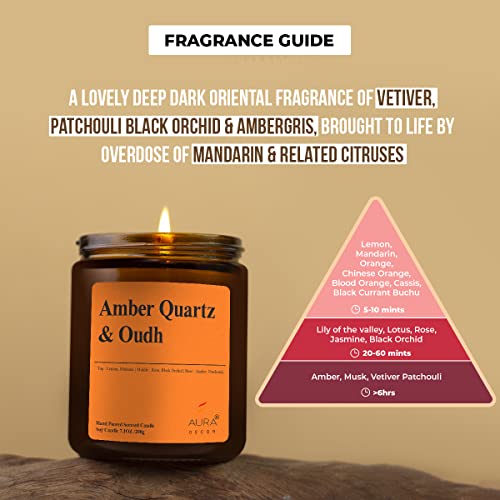 Image of AuraDecor Scented Jar Candle | Handpoured Soy Wax Candle with Long Lasting Burn Time | Premium Amber Jar Aromatherapy Candle | Ideal Gift for Home & Decor (Extra Large, Amber Quartz & Oudh)