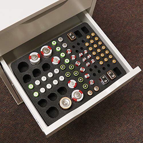 Polar Whale Battery Organizer Stand Tray Aa AAA C D 9V Insert for Home Office Workshop Garage 8.5 X 11 X 2 Inches Holds 85 Batteries Black Washable Waterproof Holder