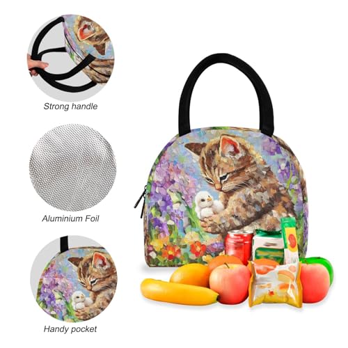 Cat and Chicken Print Backpack Set with Lunch Bag, Large Capacity Travel Backpacks and Lunch Box Insulated for Commute Hiking Picnic4