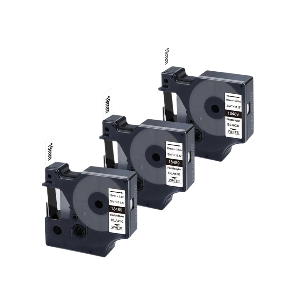 Nastro per etichette in nylon 19mm Nero su bianco da 3PK a 10PK 18489 compatibile con 5200 4200