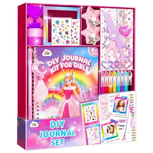 ZMLM DIY Journal Kit for Girls - Gifts for 6 7 8 Year Old Girl, Journal Set Scrapbook Kit Diary Supplies Stationery Set for Girls, Journaling Art Crafts Kit Stuff Birthday Gifts for Girls 6 7 8 9 10 11 12