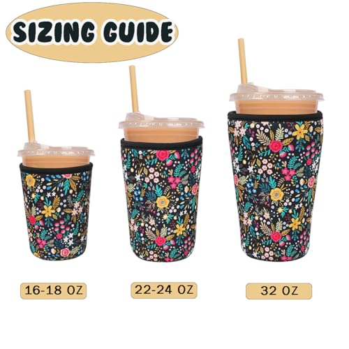 Image of Reusable Insulated Neoprene Iced Coffee Cup Sleeve, Durable Drink Sleeve for Cold Beverages, Beverage Holder for Iced Coffee, Lush Blossom