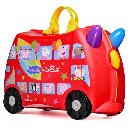 Trunki x Peppa Pig Ride-On Kids Suitcase - Carry-on Approved Kids Luggage 18L Kids Travel Bag Kids Suitcases on Wheels for Girls and Boys Lightweight Cabin Hand Luggage with Tow Strap