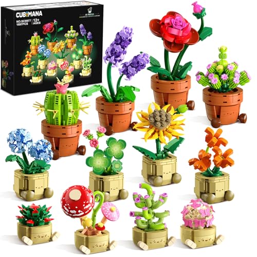 CUBIMANA 12 Pack Flowers Plants Mini Building Set - 1697PCS