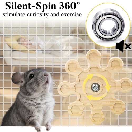 Image of Rotating Chinchilla Chew Toys for Teeth, Kiln-Dried Wood Enrichment | Interactive Hanging Exercise Chinchilla Toy for Cage, Spinner Wheel Accessories for Playtime, Satisfies Chewing Instinct