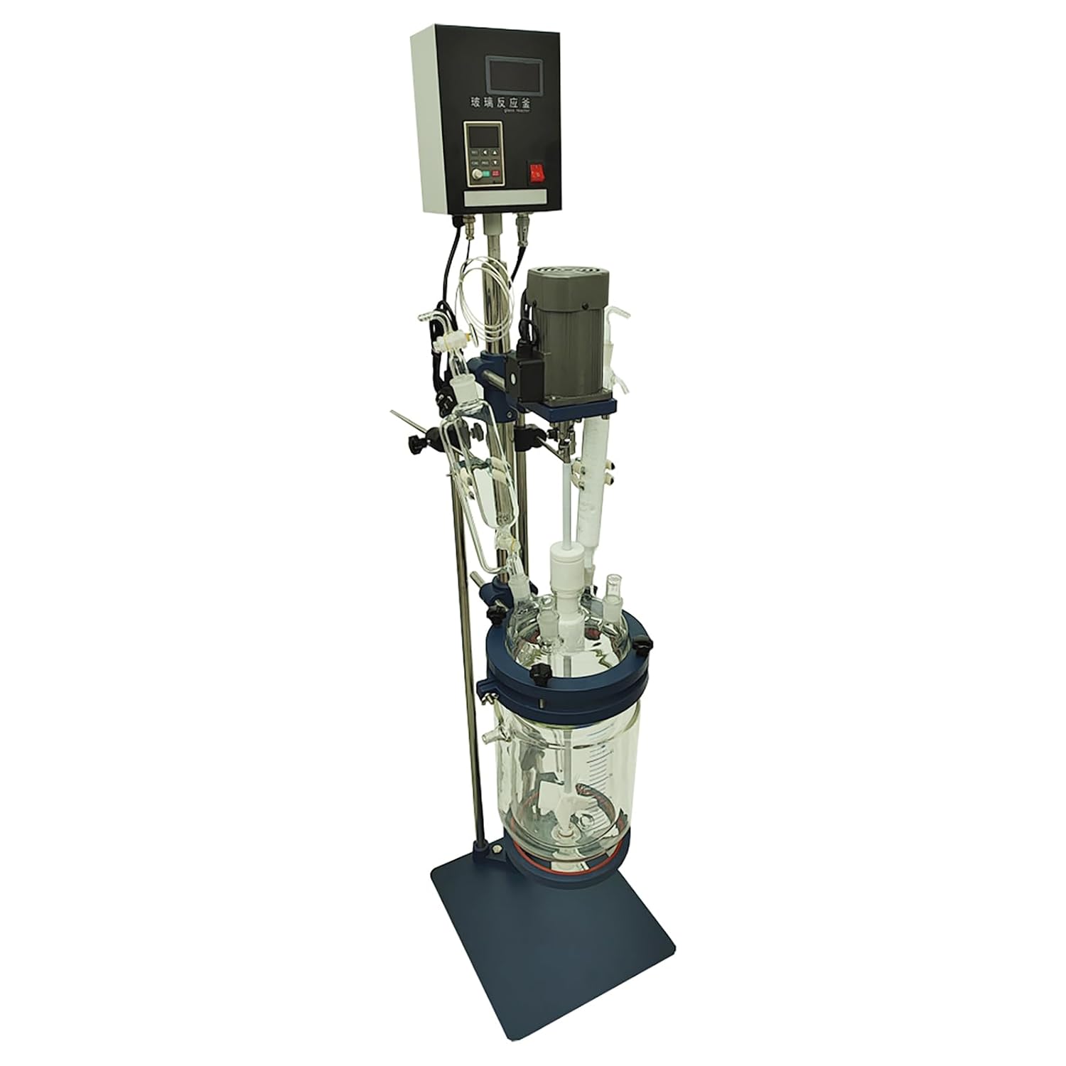 Glass Reactor 5L Chemical Lab Jacketed Glass Reactor Vessel Double-Layer Glass Digital Display Vessel for Chemistry Reaction Distillation 220V 90W