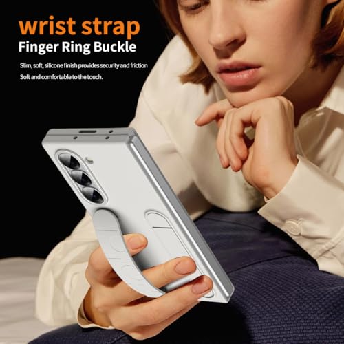 Coque Samsung Galaxy Z Fold 5 blanche avec support poignet et protection écran intégrée