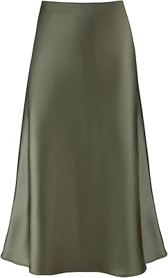 2026 Women's Satin Midi Skirt Elastic High Waisted A Line Spring Summer Flowy Silk Long Skirts for Women