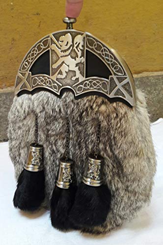Generic Men's Scottish Kilt Dress Sporran Rampant Lion Cantle & Tassels Caps (free belt), Gray, Standard4