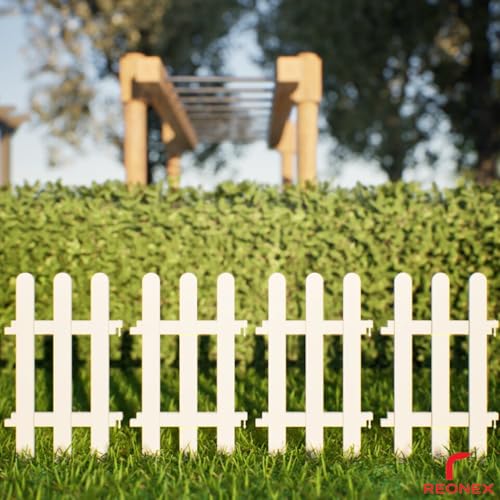 Image of Garden Picket Fence 60cm (2ft) Tall - White - 4 Panels Solid WPC Waterproof - 142cm (4ft 8in) Running Length - with Pipe Posts for Soil Support - Trio Model - Indoor & Outdoor Border Partition