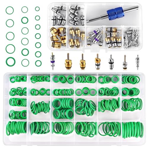 FANOVO Car A/C Repair Kit: 270pcs AC O Ring Kit & 40pcs AC Valve Core Kit for R12 R134a R22 Refrigeration System with Removal & Install Tool, Air Conditioning Seal Washer Valve Core Assortment Kit