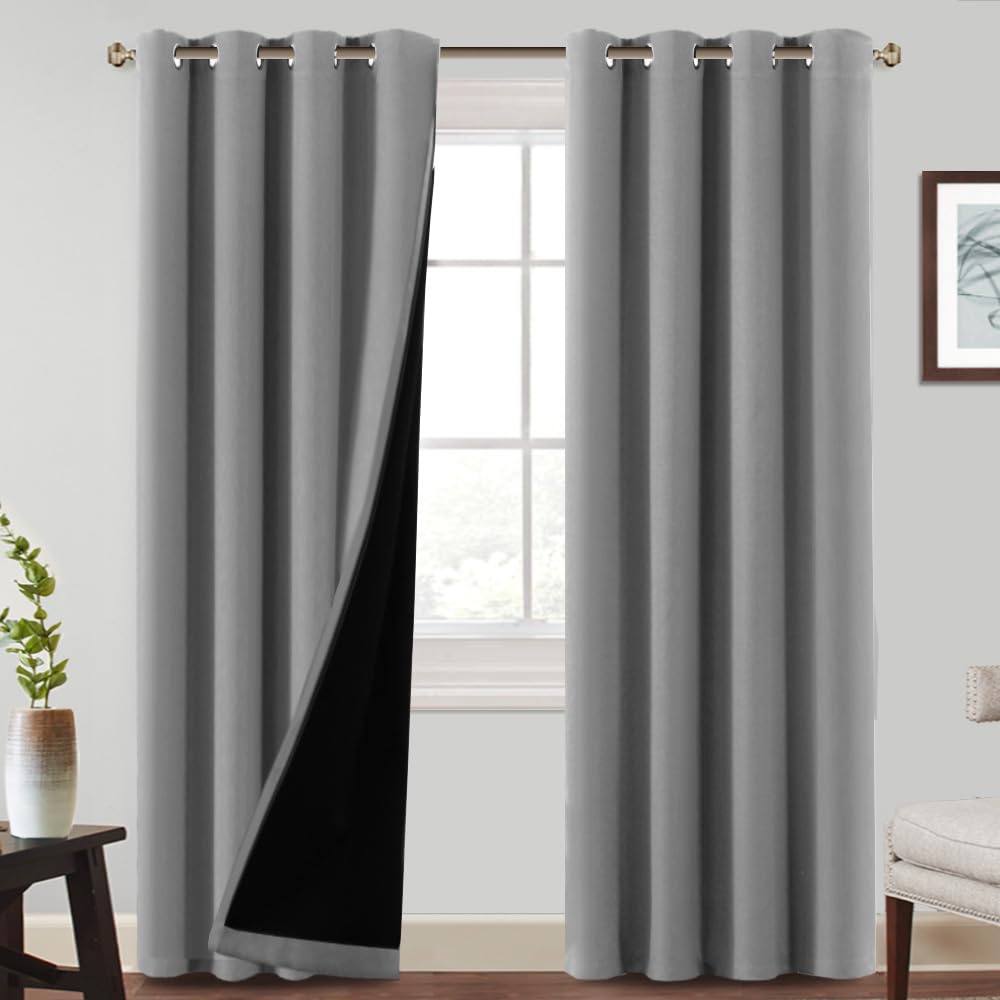 100% Cortinas Opacas,Ojales Cortinas,Cortina Anti Luz,Opacas Cortinas Aislantes Termicas,para Salon Dormitorio,2 Piezas,140x260 CM,Gris Claro OEKO-TEX STANDARD 100