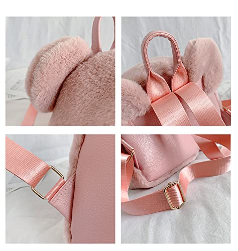 Cute Fuzzy Bear Ears Backpack Kawaii Soft Fluffy Casual Daypack Mini Shoulder Bag Purse for Girls (Pink)4