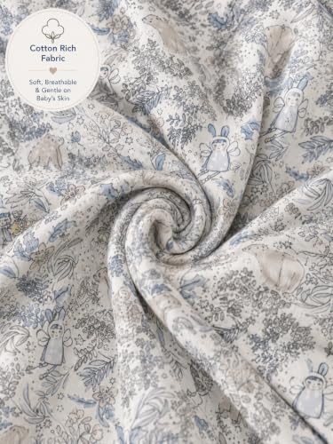 Image of TuddyBuddy Baby Cotton Wearable Quilted Sleeping Bag Blanket 1.5 Tog with 1 Way Zipper Closure | Ideal for Babies & Kids Hypoallergenic Fabrics | (Fairy in Jungle - Blue & Beige, 6-12 Months)