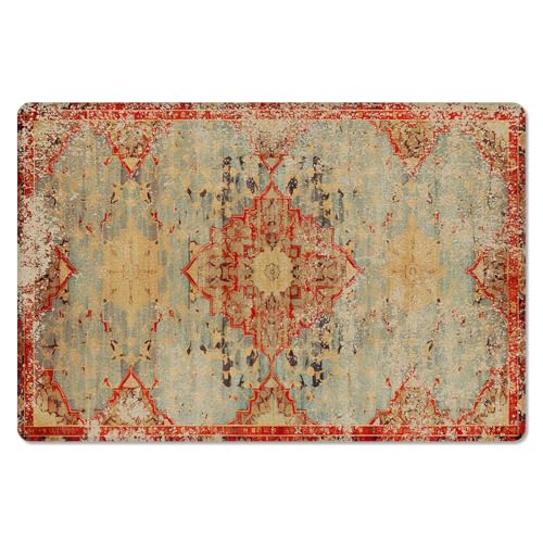 Western Rustic Kitchen Bath Door Mat Cushioned Runner Rug,Washable Welcome Floor Sink Antifatigue Mat,Waterproof & Non-Slip Comfort Standing Doormat,Vintage Shabby Chic Tribal Patterns Ethnic 20