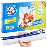 XupZip 4.55L Slider Freezer Bags with Airtight & Leakproof Smart Zip Seal – Reusable Food Bag with Expandable Bottom – 1 Gallon Heavy-Duty Large Zip-Lock Bags, 15 Pcs