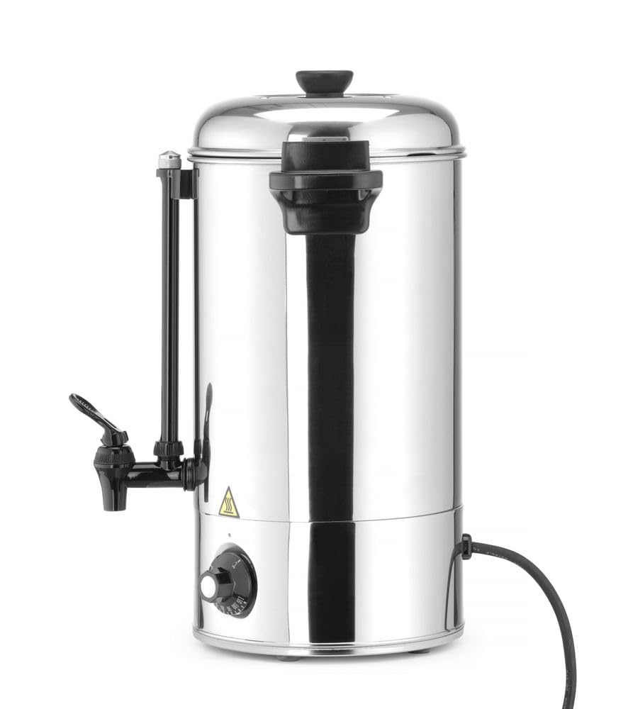 HENDI Dispensador de Bebidas Calientes Eléctrico, de Pared Simple, Hervidor para Agua y Vino Caliente, 94–99°C, 9L, 230V/2200W, 340x227x(H)468mm, Acero Inoxidable