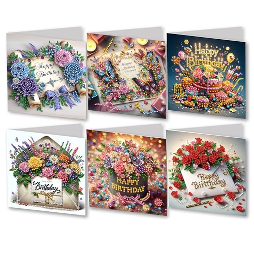 JJFox 6 Packs DIY 5D Diamond Painting Cards Kits for Adults，Special Shaped Rhinestone，Diamond...