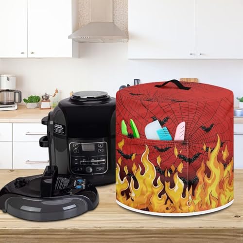 Image of 3-Quart Air Fryer Cover - Fire Bat Halloween Dust Protector | Washable, Insulated with Pocket | Fits Instant Pot, Rice Cooker | Holiday Gifts