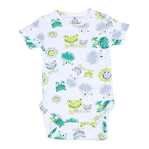 Leideur Baby Boy's and Girls Bodysuit Frog Print with Snap Closure - Organic Cotton (3 Months, Green) Cover